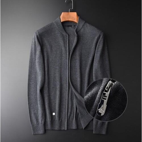 New Sweater Men Hight Quality Stand Collar Zipper Cardigan Sweater Male Autumn Fashion Grey Solid Color Slim Fit Sweaters Man