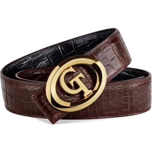 Gete Thailand crocodile leather men belt male Genuine leather Smooth buckle Double sided crocodile skin men belts