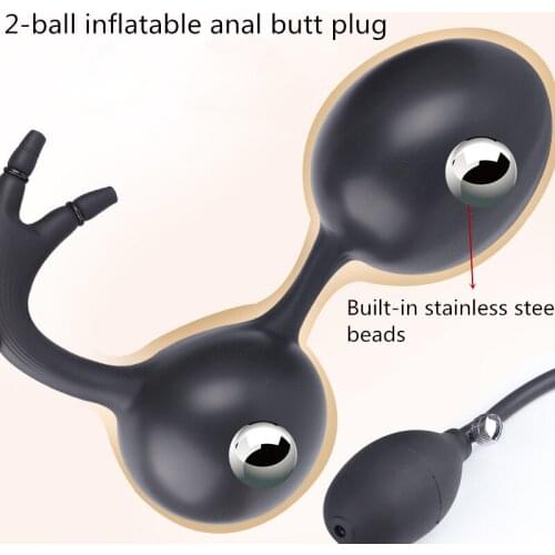 Super Long 32cm Deep Anal Dildo 2 Beads Double Pump Inflatable Anal Plug Vaginal Anus Dilation Butt Plugfor Men Prostate Massage