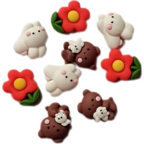 Wholesale Cartoon Bear Rabbit Flower Flatback Resin Kawaii Kids Hair Bows Accessories DIY Scrapbooking For Phone Decor