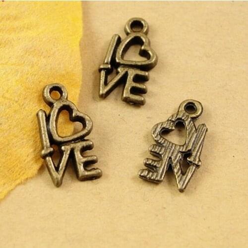 RONGQING 100pcs/lot DIY 14*8MM Letter Love Antique Bronze silver Charm DIY metal charms for jewelry making 2018