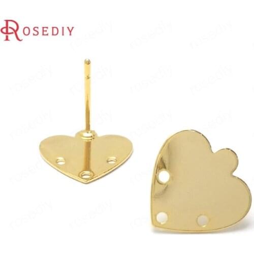 36032)10PCS 12x12MM 24K Gold Color Brass Heart Shape Stud Earrings High Quality Diy Jewelry Findings Accessories
