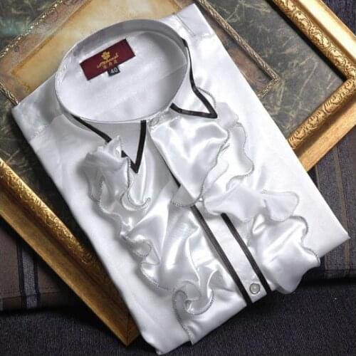 Crazy promotion ! Golden lacines shirt men singer dance camisa masculina social star style dress mens shirt new arrival designer