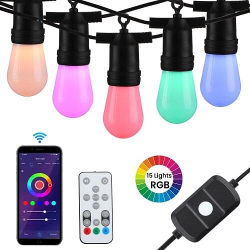 SUNYIMA APP Control S14 48Ft 15 LED Strings Fairy Light Outdoor RGB Garden Lamp For Yard Christmas Decoration Bluetooth Party