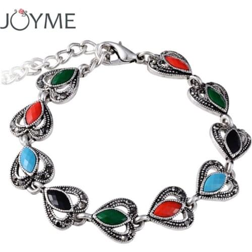 Joyme Vintage Jewelry African Bohemian Bracelet Femme Multicolor Resin Tibet Silver Color Bracelets For Women Pulseira Feminina