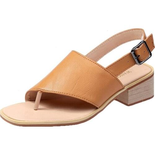 YSHUNIJ Sandals 2021 Womens Shoes New Summer Clip Toe Pu Sandals Womens Middle Heel Buckle