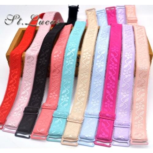 1 pair 18mm width Metal Buckle Bra Straps Womens colorful Silicone Bra Straps lace side Adjustable Baldric Intimates Accessory