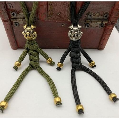 Pure Copper Lovely Pig Umbrella Rope Paracord Beads Accessories Creative Animal Pig EDC Knife Handle DIY Pendant Jewelry Keychai