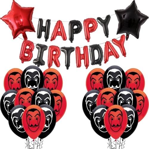 1set La Casa De Papel Balloons Money Heist Tees TV Series Crime Fans Latex Ballons Masks Black Red Happy Birthday Decoration