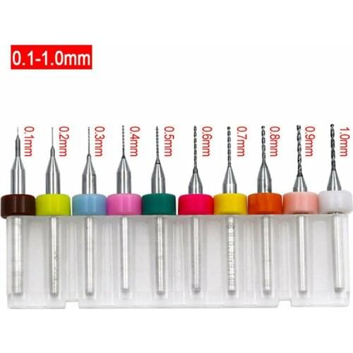 10pcs 0.1-1mm PCB Print Circuit Board Carbide Micro Drill Bit Tool Set CNC Drilling Bits Rotary Tool