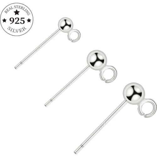 4pcs 3/4/5mm 925 Sterling Silver Round Ball Stud Earrings Post With Loop Earring Base Connectors Linker For DIY Earrings Making
