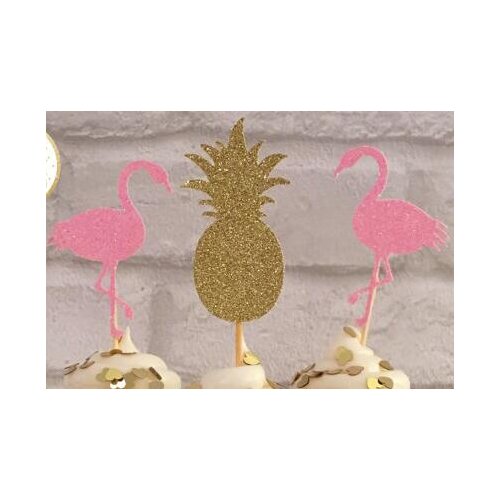 Glitter flamingo pineapple tropical party cupcake toppers Birthday wedding bridal shower baby shower toothpicks