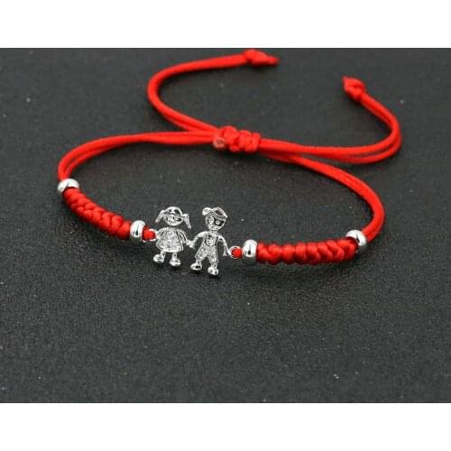 Sweet Silver Color Rhinestone CZ Boys Girls Bracelet For Women Red Thread Rope Knot Braiding Kids Bracelets Female Jewelry Gift
