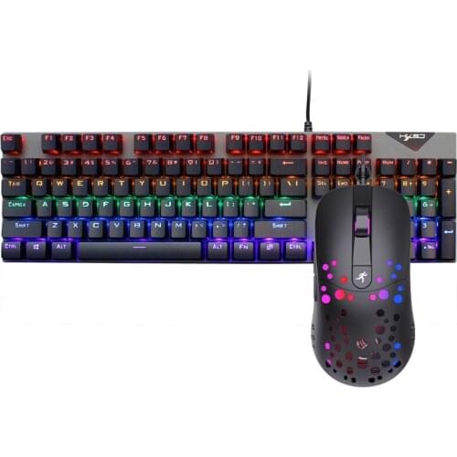 C1FB Mechanical Keyboard and Mouse Combo Gaming N-key Rollover Blue Switches Wired USB Keyboards Programmable Mouse (Black)