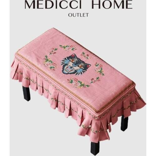 Medicci Home Piano Chair Cover Ruffled GG Style Pink Cat Printed Handmade Luxury Dust-Proof Piano Protector Cover With Tassels