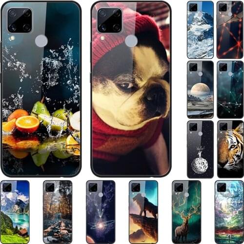 Case For Realme C15 Back Phone Cover Black Silicone Bumper With Tempered Glass Series 2