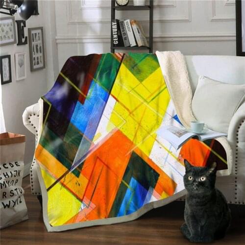 Double plies metric cubes digital art fleece blanket warm keeping throw blanket