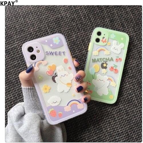 Ins Style Cartoon Phone Case For iPhone 11 12 Pro Max 6 7 8 Plus XR XS SE2 Transparent Shockproof Mobile Phone Bag Case Cover