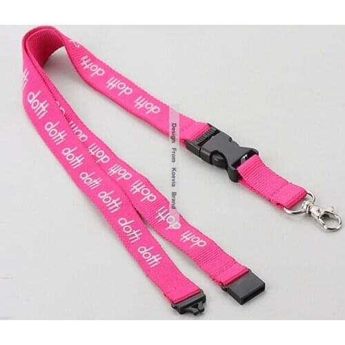 Custom Lanyard with Safety Breakaway Buckles Pink Polyester Lanyard with White Company Busniess Logo Imprint Cheap Gift Strap