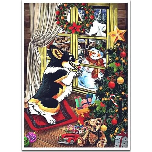 Canvas Painting Wall Art Decor Corgi Snowman Posters and Prints Wall Pictures for Living Room Decoration Home Decor