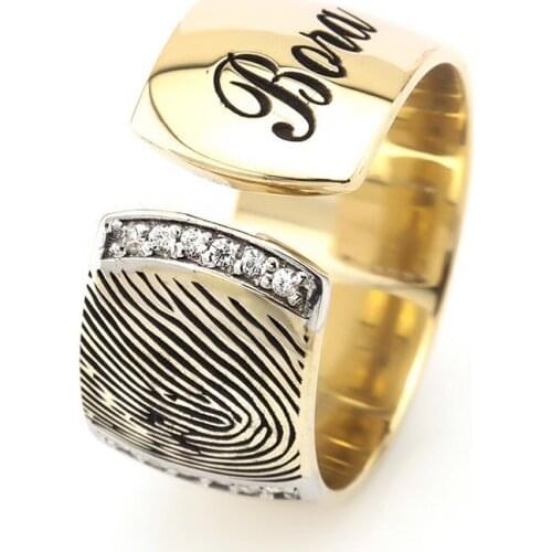 Tesbihane Name Written Fingerprint Design Zircon Stone 925 Sterling Silver Women Wedding Rings