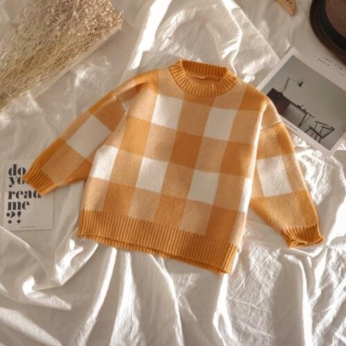 Korean Children Sweaters Baby Boys and Girls Korean Casual Sweaters Kids Plaid Casual Knitting Coat Tops Toddler Cardigan Coats