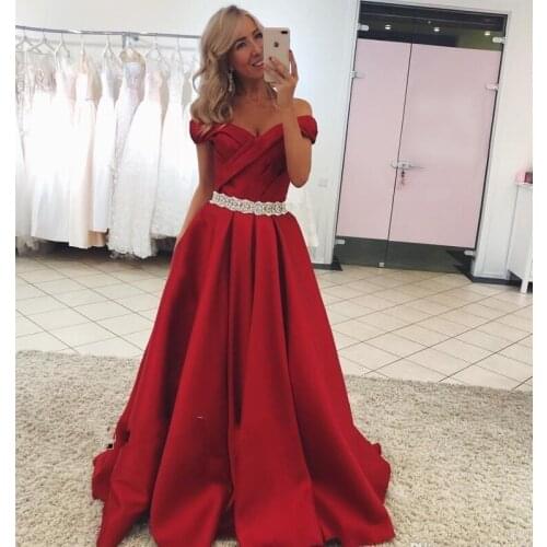 2020 Prom Dresses Red Quinceanera A-Line V Neck Short Sleeve Ruched Peplum Sashes Satin Art Deco-inspire Neck Floor-Length