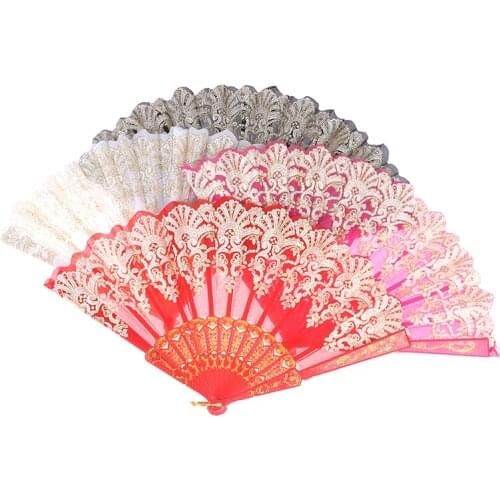 Spanish Style Dance Party Fan Wedding Silk Lace Fan Folding Held Flower Fan