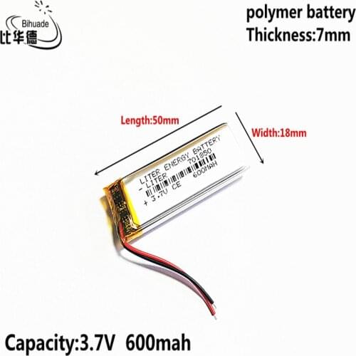 10pcs 3.7V 600MAH 701850 Lithium Polymer LiPo Rechargeable Battery For Mp3 headphone PAD DVD bluetooth camera