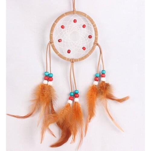 Dream catcher orange feather new design handmade circles net with feathers wall hanging decoration ornament home car decor
