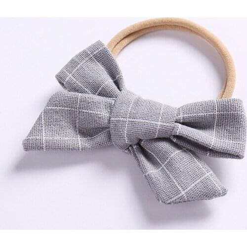 Cute red plaid baby seamless hairband cotton and linen fabric bow childrens headband birthday headdress