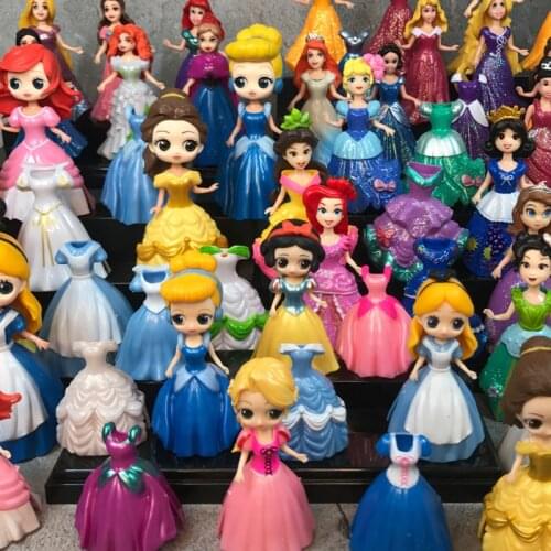 Disney Kawaii Princess Toys Model Snow White Sofia Belle Cinderella Alice Anna Sleep Beauty Dress Changing Girl Festival Gift