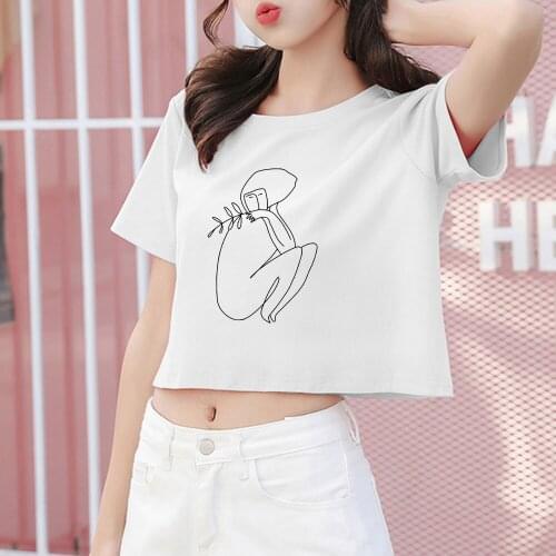 Fashion Vintage T-shirt Women Hiphop Harajuku Print T Shirt Crop Tees Womens Short T-shirt Female Itself Kpop Clothes