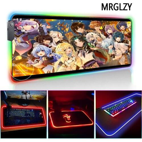 MRGLZY Drop Shipping Genshin Impact LED Light RGB Gamer Gaming Accessories XXL Anime Large Mouse Pad DeskMat for Laptop Keyboard