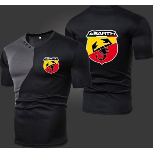 2021 Summer New Abarth Mens T-Shirts Solid Color Splicing Casual Breathable Sports Slim Fitting Short Sleeve V-Neck Spotswear