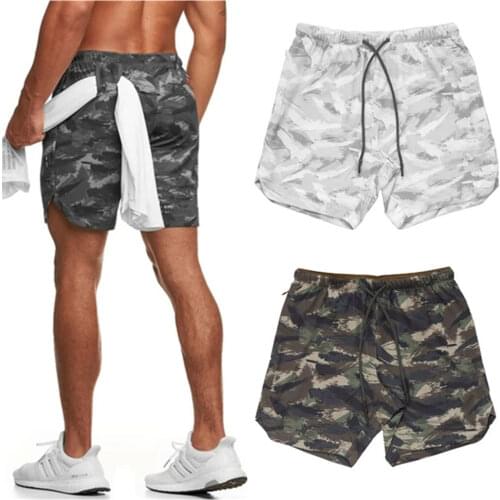 Mens Run Short Pants, Camouflage Print Elastic Waist Sports Pants with Drawstring, 3 Color 2021 New Fashion