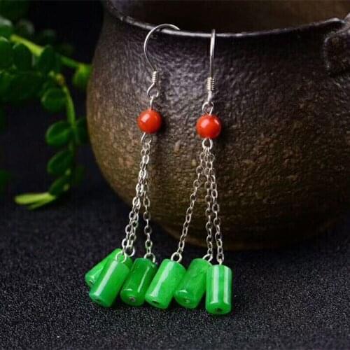 Natural Green Jade Bucket Beads DIY Earrings Charm Jewellery Fashion Accessories Hand-Carved Man Ahd Woman Luck Amulet Gifts