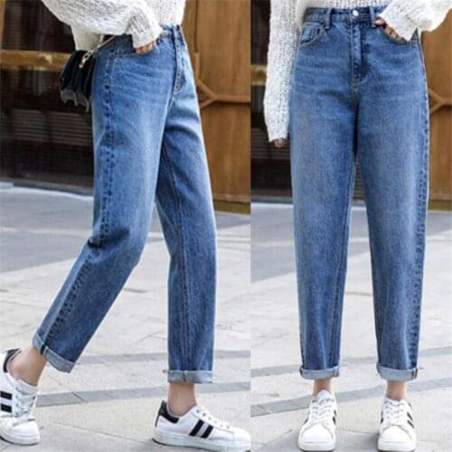 2020 New Mom High Waist Vintage Korean Brand Denim Pants Boyfriend Jeans For Women Loose Plus Size Ladies Trousers Femme
