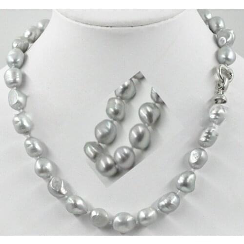 Nature 11-12 MM gray barpque freshwater cultured pearl necklace 925 silver Pearl Necklace