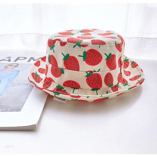 Spring Summer Cartoon Strawberry Cow Baby Girls Fashion Bucket Hat Infant Outdoor Beach Panama Cap Toddler Sun Canvas Bonnet