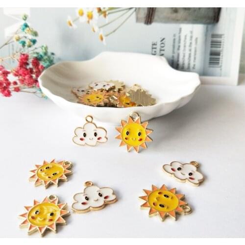 10pcs Smiling Face Sun Clouds Zinc Alloy Enamel Charms Golden Color Drop Oil Pendants for DIY Earring Bracelet Jewelry Accessory
