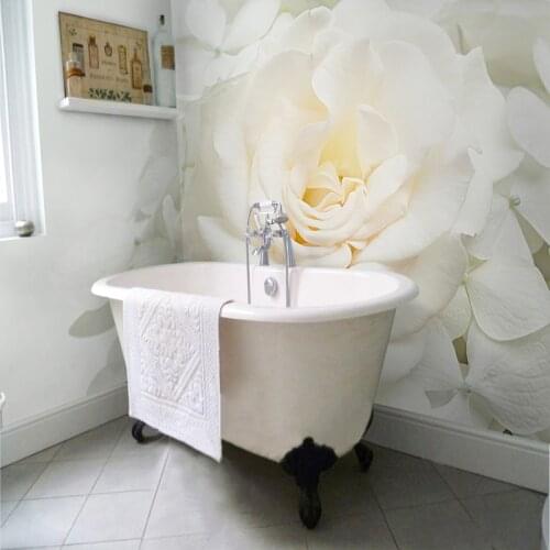 Custom 3D Mural Wallpaper Modern Simple White Rose Bathroom Backdrop Wall Decor PVC Waterproof Self-Adhesive Home Decor Stickers