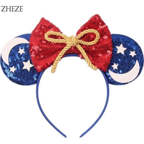 2021 New Hot Glitter Festival Party Mouse Ears Head Wear Women Moon Star Sequin Bow Hair Band Girls DIY Accessories Headband