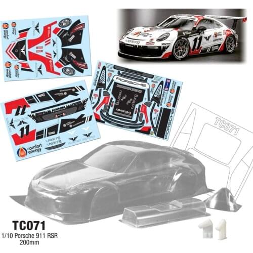 Rc Car Shell Porsche 911 RSR Clear Body & Lamp Cup & Stickers For 1:10 Scale Model Cars On Road Electric Racing Car