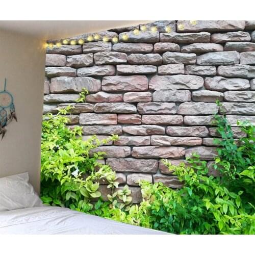 Retro Brick Stone Hippie Tapestry Wall Decor Bedroom Room Background Green Plant Wall Hanging Blanket Art Carpet Home Decoration