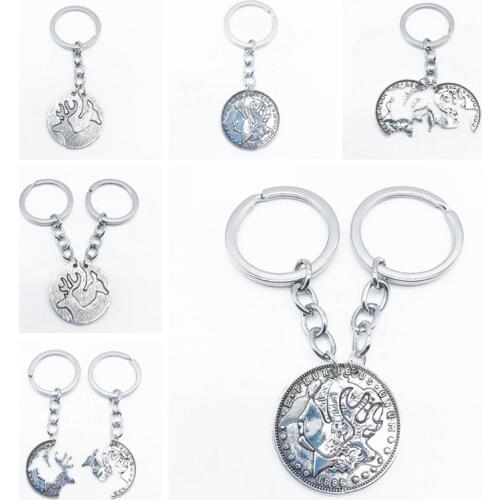 Retro Pop Wishing Deer Companion Elk Couple Keychain Lifetime Silver Jewelry Accessories Birthday Gift