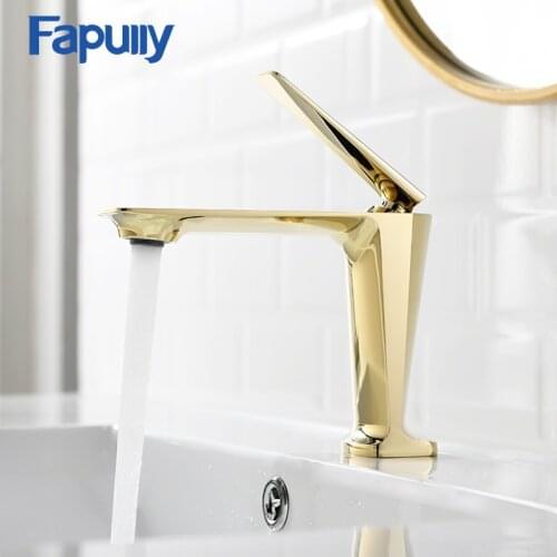 Fapully Basin Faucets Single Handle Tap Gold Black Hot and Cold Water Ceramic Spool Bathroom Mixer Brass Sink Crane Taps 1091