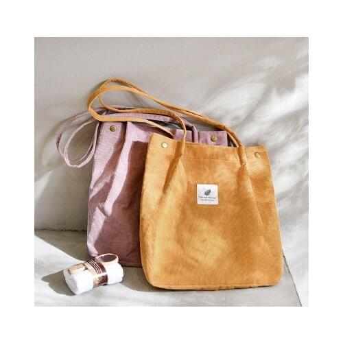Women Corduroy Shopping Bag Female Canvas Shoulder Bag Environmental Storage Handbag Reusable Foldable Eco Grocery Totes