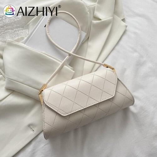 Vintage PU Lattice Pattern Bag Shoulder Underarm Women Solid Color Flap Purse Girls Brief Flap Women Casual Bags