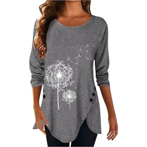 Womens Dandelion 3D printed T-shirt Women Long Sleeve 3D Flower Printed Woman Tshirts O-Neck Ladies Tops Oversize T-Shirt S-3XL
